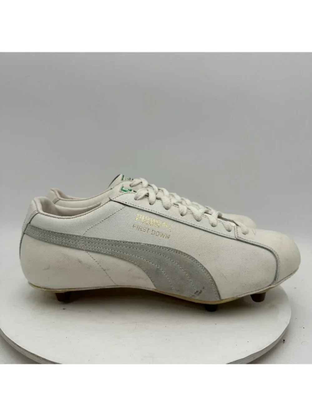 Vintage Puma First Time Men Size 10 1White Grey Leather Football Cleats Shoes